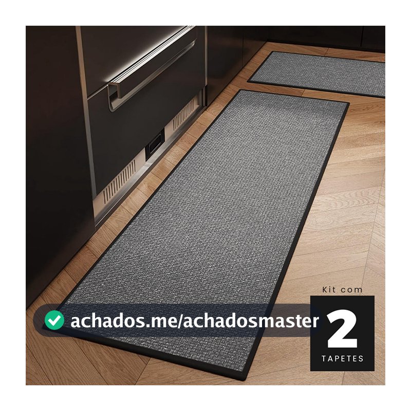 Kit 2 Tapete de Cozinha Multi Gourmet e Lavanderia 50x70cm e 50x140cm Cinza Antiderrapante Kacyumara