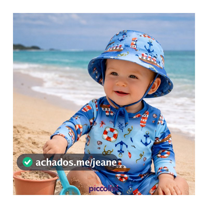 Kit Macacão + Chapéu Estampado Proteção Solar UV50+ Praia Verão Menino/Menina Roupa de Banho