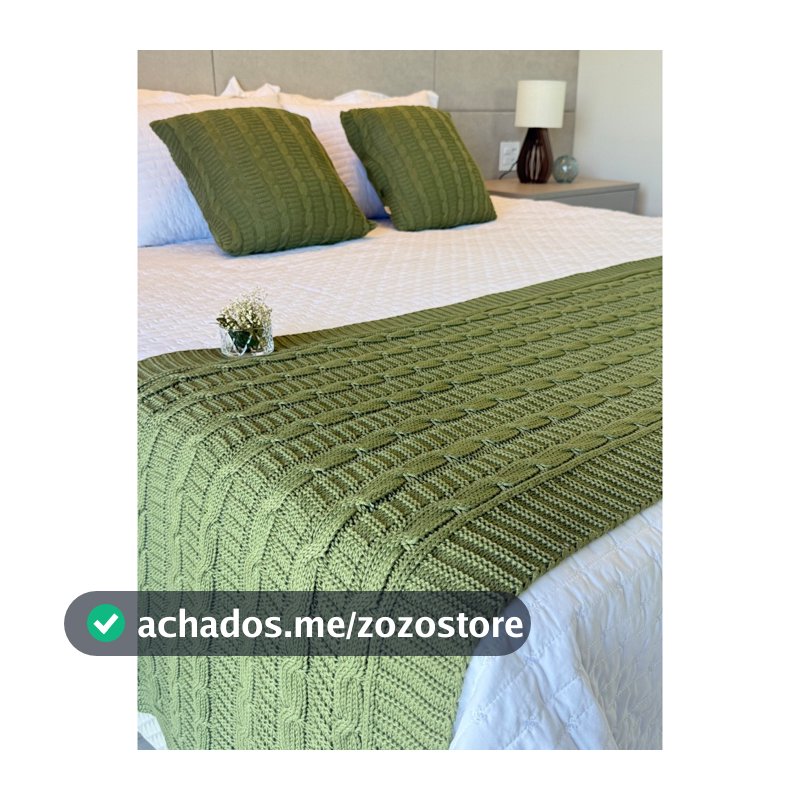Kit Manta Peseira Tricot Trança Cama Casal Queen King + 2 Capas Almofadas Decorativa Premium Sofá FI