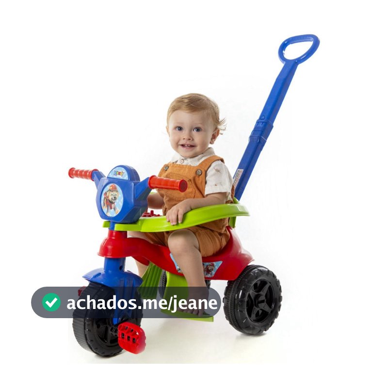 Motoca Triciclo Velocipide Kendy Patrulha Canina C/ Empurrador e Proteção Lateral Bebe Menino e Menina
