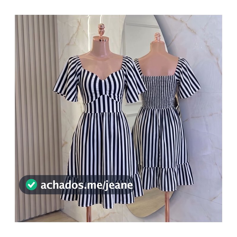 Vestido curto Listrado Vestido Feminino Listrado em Viscolinho Forrado e Decote em V Moda Verão Casual Premium
