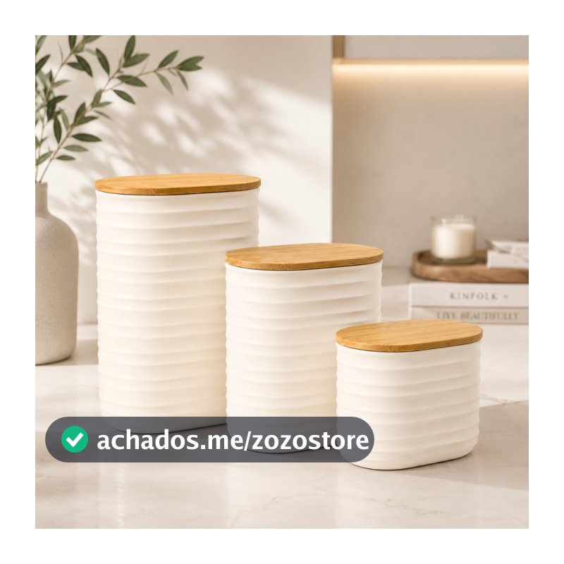 Pote com Tampa de Bambu Plástico Hermético Vedação em Silicone Porta Mantimentos Cozinha