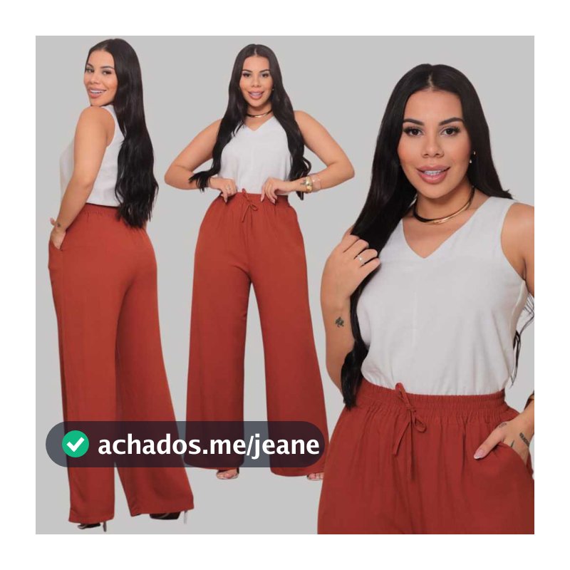 Calça Pantalona Feminino em Viscolinho Cintura Alta com Forro Bolsos Laterais conforto estilo