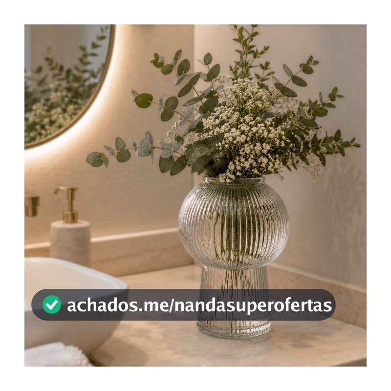 Vaso de Vidro Canelado 17 cm Lines Transparente Wolff - Decoração Sala Escritorio Plantas Flores