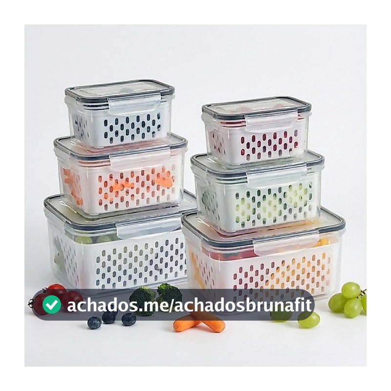 Kit 6 Potes Herméticos Organizador de Geladeira Legumes Frutas Com Cesto Removível