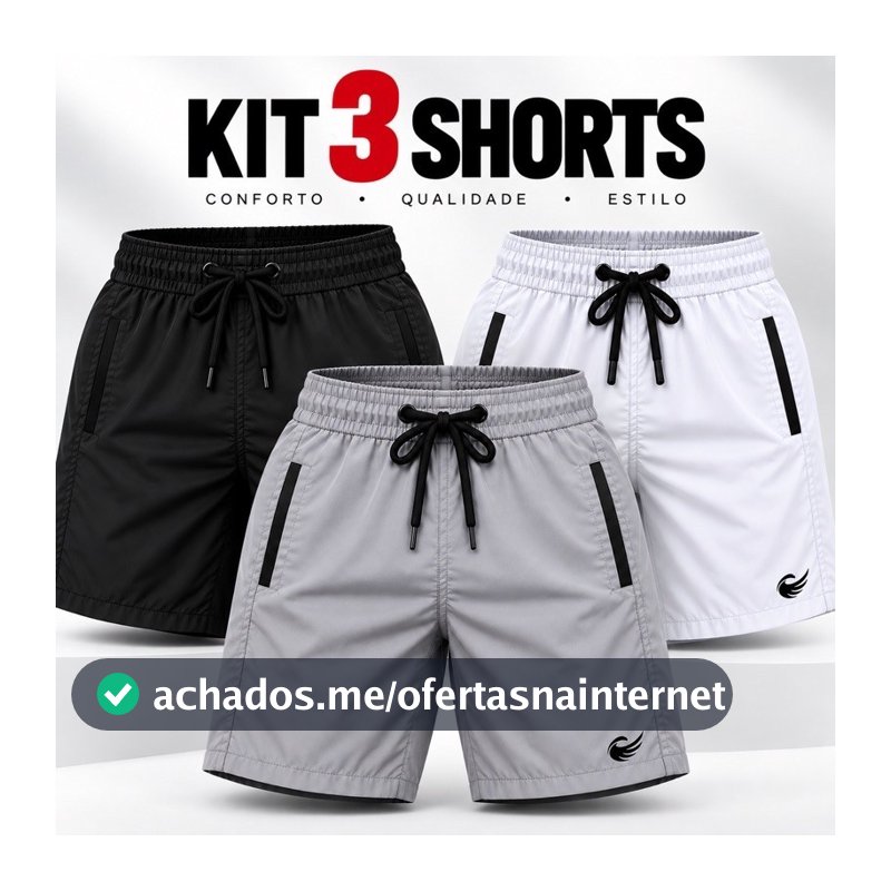 kit 3 Bermudas Masculina short tactel elastano masculino com logo refletivo