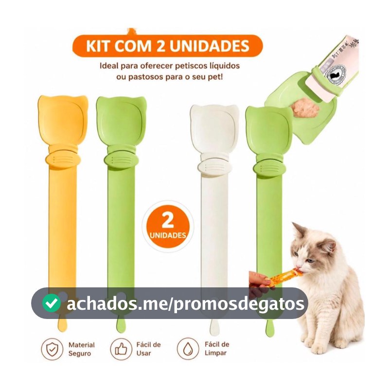 Kit Com 2 Unidades Colher Espremedora Sachê Gato Petisco Wanpy Churu Sheba Truly Alimento Umido
