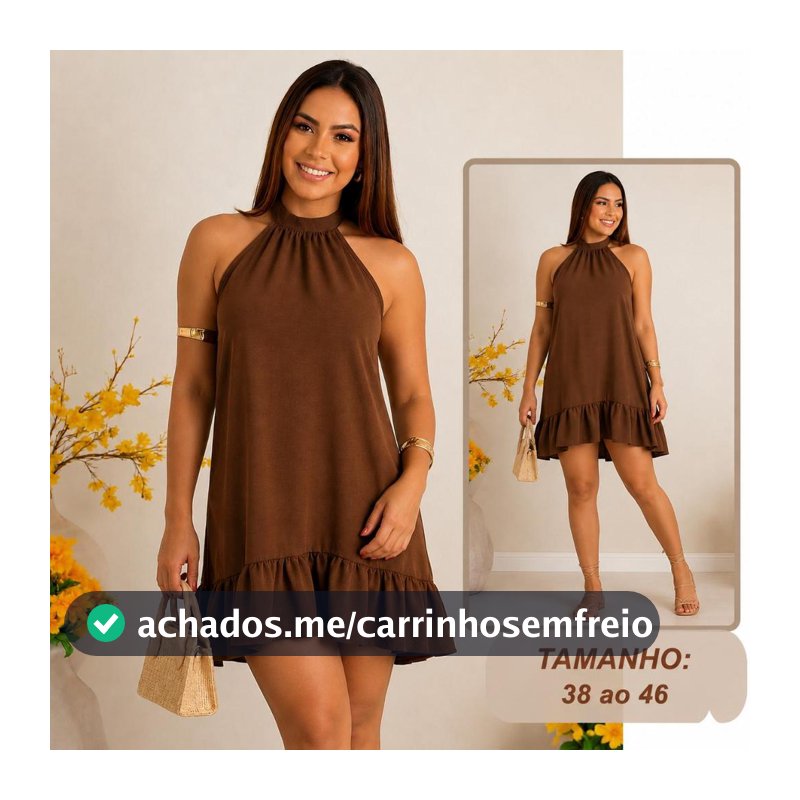 Vestido Curto Feminino Crepe Duna Soltinho Gola Alta Casual e Confortável