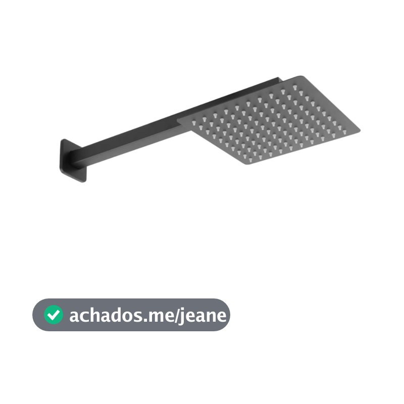 Ducha Chuveiro Quadrado Preto Fosco Inox 20x20 com Braço Quadrado de 40CM Super Luxo