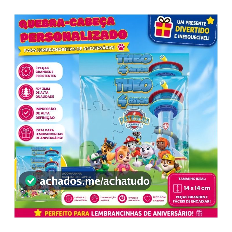 Quebra Cabeça Lembracinha De Aniversario De Mdf Patrulia Canina Personalizado
