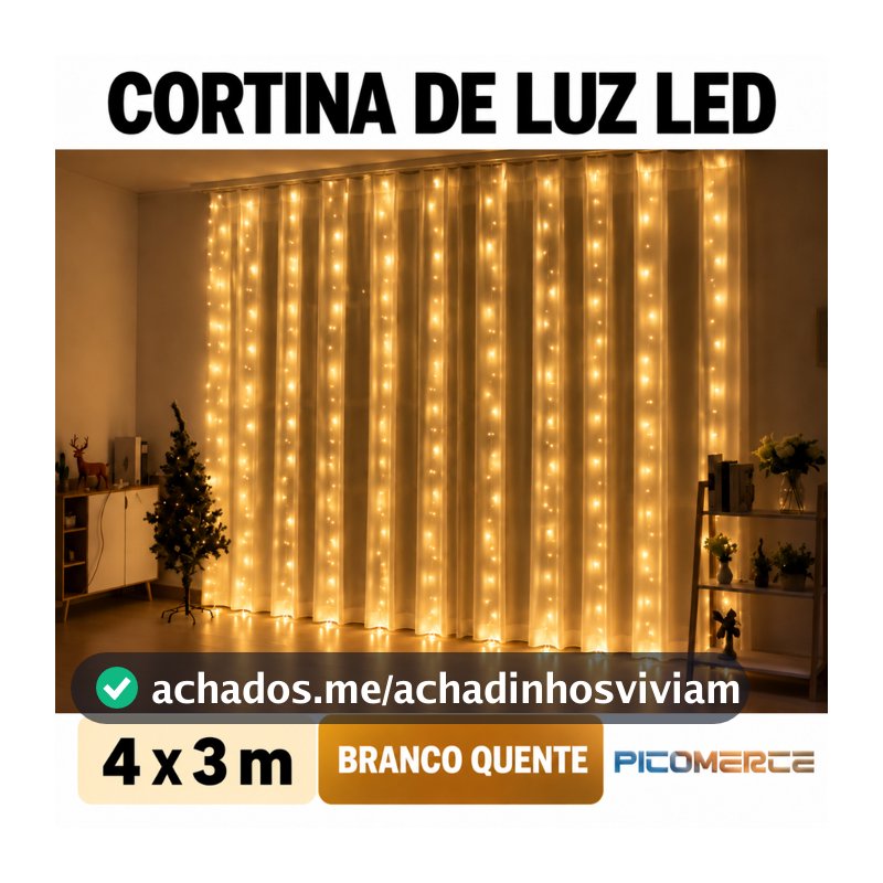LED Cortina 4x3 led pisca luz romântica para casamento de natal ao ar livre Branco Quente