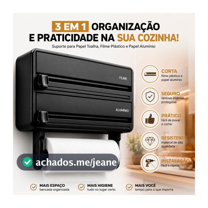 Suporte Papel Toalha Porta Filme Plástico Papel Alumínio Organizador Cozinha Parede 3 Em 1