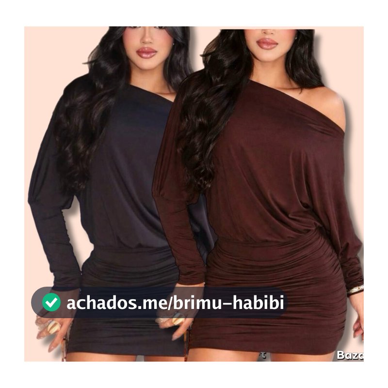 Vestido Ombro a Ombro Manga Longa Bufante Tecido Suplex Curto Franzido