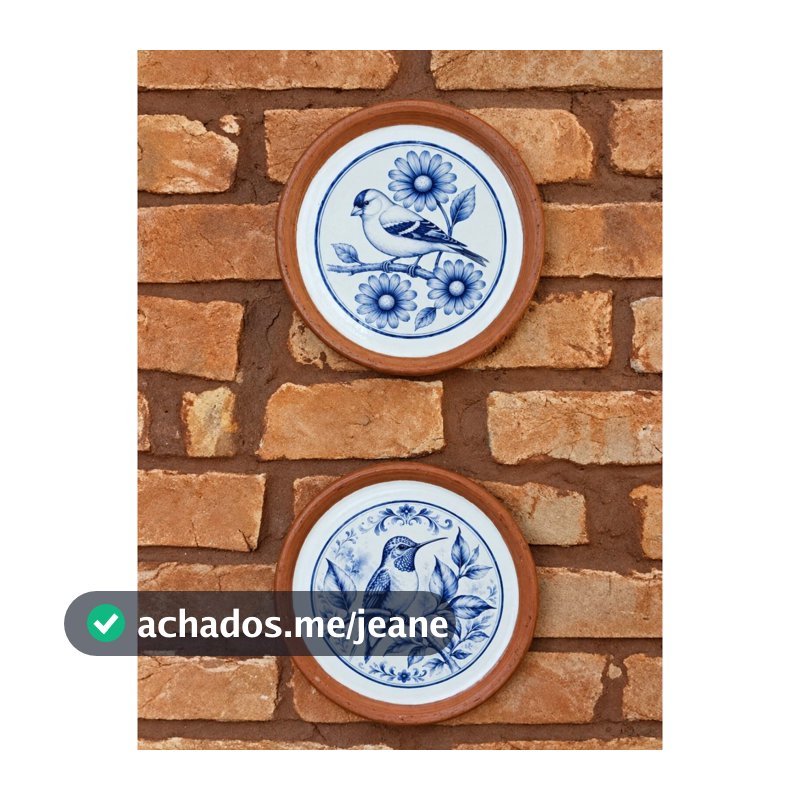 KIt 02 Pratos de Cerâmica 19 cm diâmetro Passarinhos DelftBlue, Azul e Branco, prato de parede decorativo, decoração.