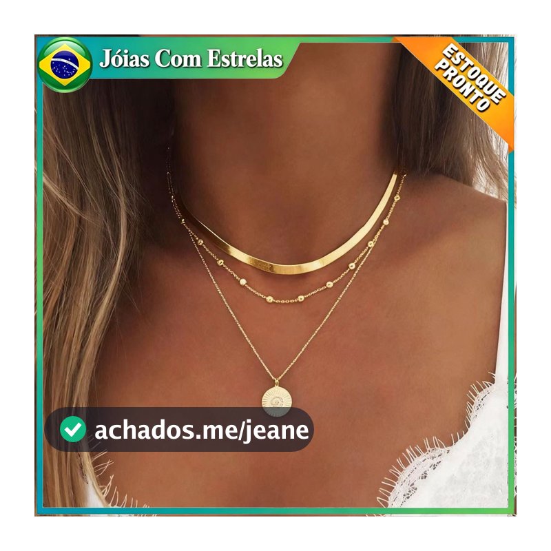 Colar Redondo De Três Camadas Simples Cobra Multicamadas Lótus Pingente Colar Disco De Contas De Ouro Multicamadas