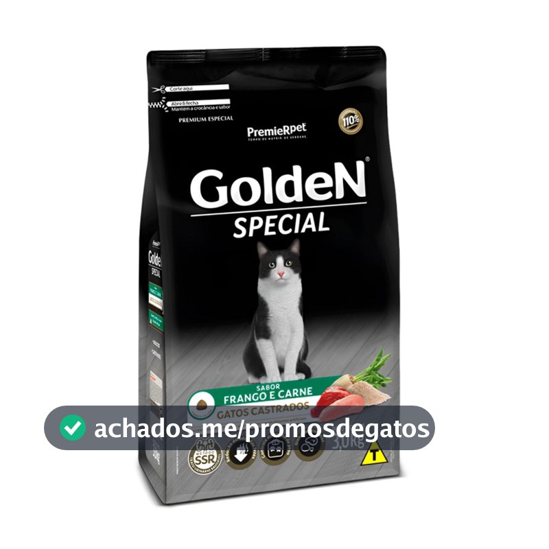 Ração Golden Gatos Special Carne e Frango Castrados 3kg