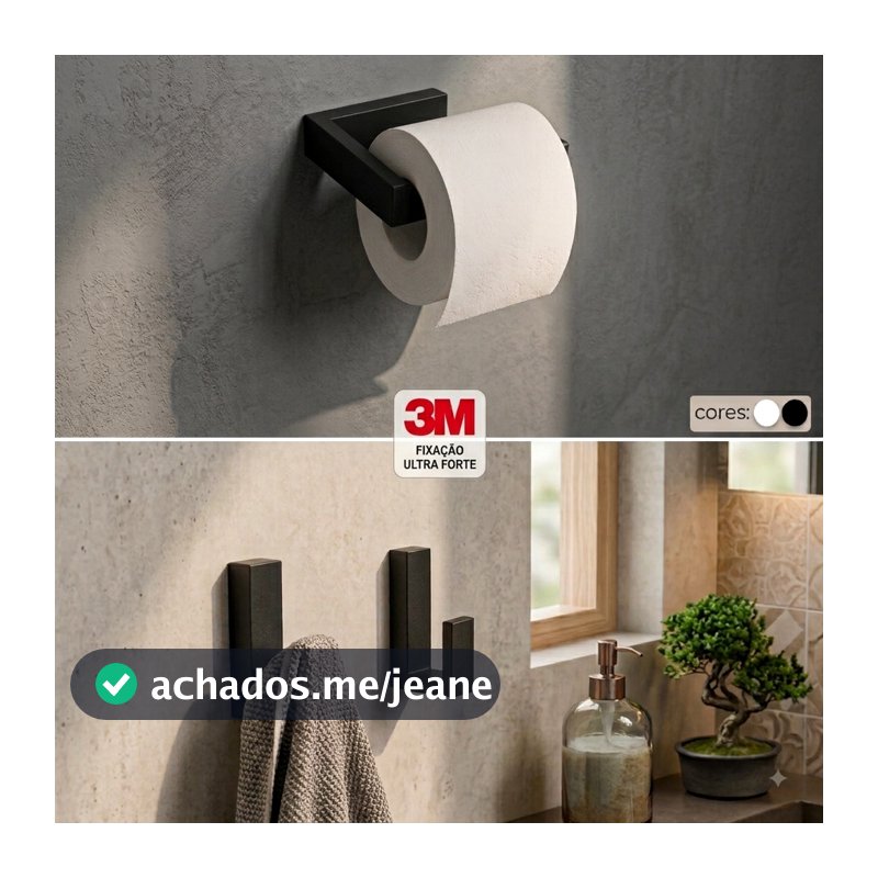 Suporte Papel Higiênico e Gancho Para Toalha Adesivo Sem Furar Parede Banheiro 3M