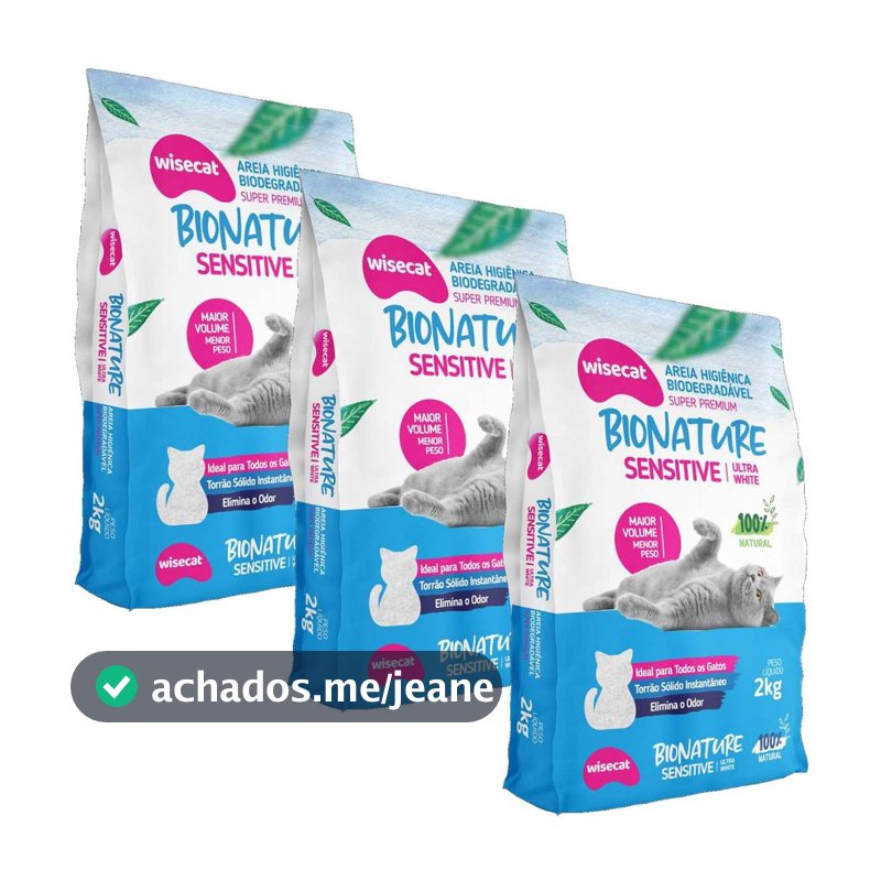 Areia Higiênica De Mandioca Para Gatos Sensitive 2kg kit 3Un