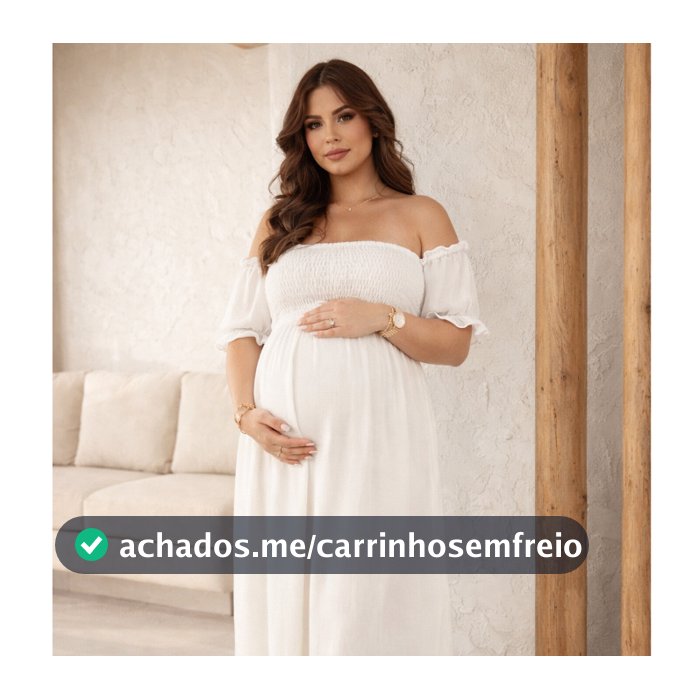 Vestido Branco Longo Feminino Gestante Plus Size Confortável Chá Revelação Chá De Bebê Festas Eventos Estiloso Elegante