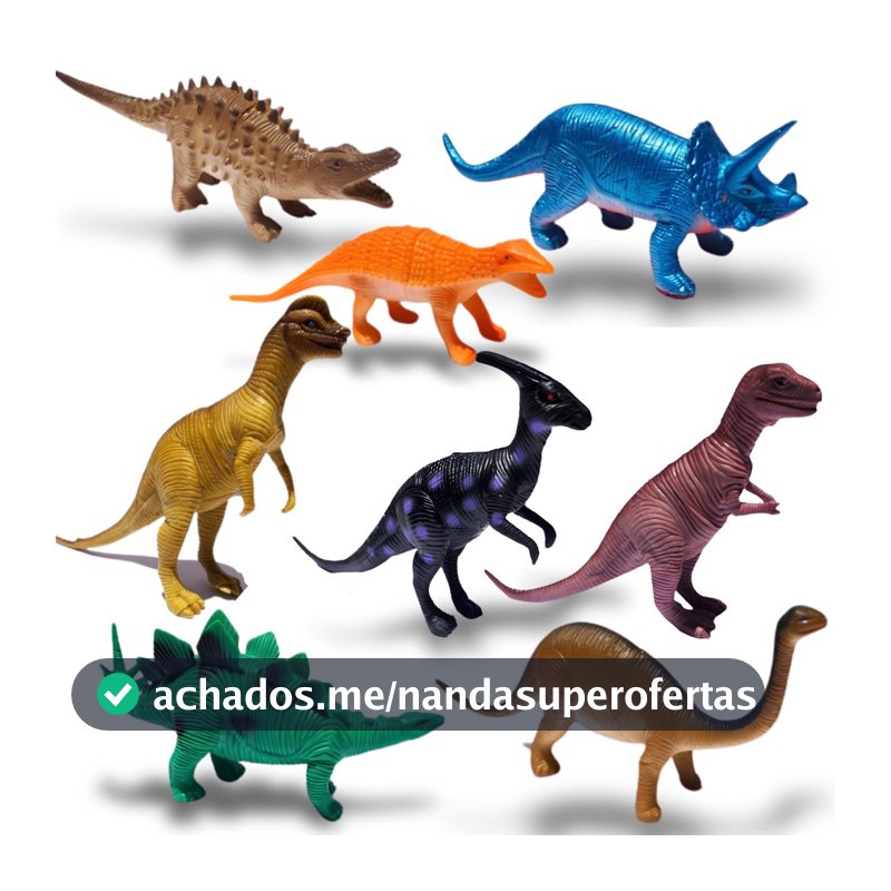 Kit Com 8 Dinossauros Emborrachado Grandes - Dino World Brinquedo infantil