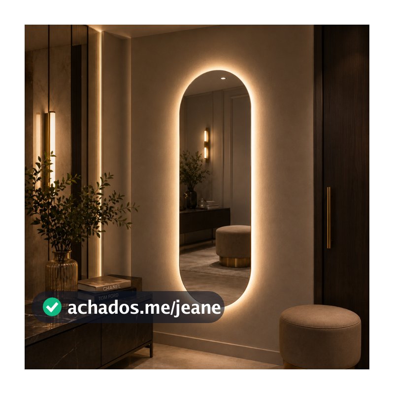 Espelho Oval Com led Branco Neutro e Amarelo Oval Polido Sem Led Polido Moderno Sem moldura closet sala luxo