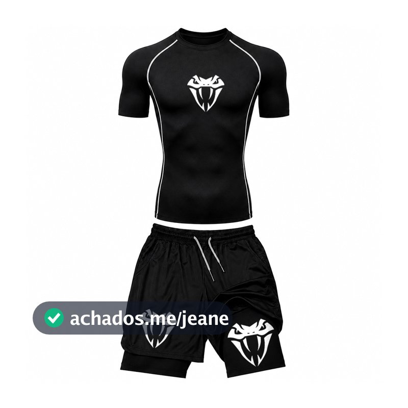 Kit Camiseta Compressão e Short 2 em 1 Dry Fit Compressão Cobra Dark Arte Exclusiva Fitness