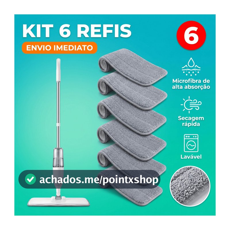 Kit Refil Mop Spray Universal Pano Microfibra Lavável Esfregão Rodo Compatível Flash Limp