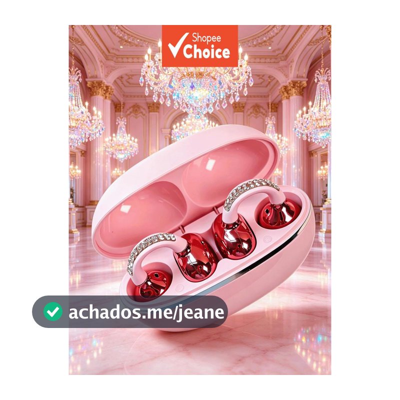 Fones de ouvido Bluetooth abertos, luxuosamente adornados com strass – Chamadas sem as mãos, bateria de longa duração –