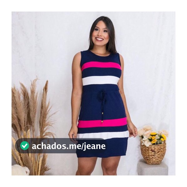 Vestido Feminino Básico Listrado Casual Midi Adulto Manga Regata