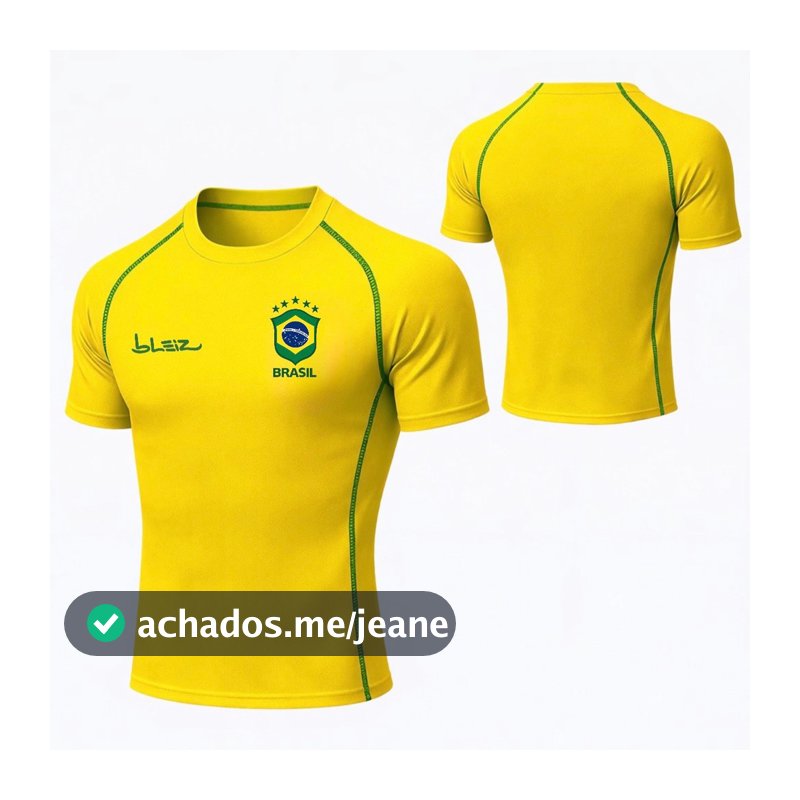 Camisa Brasil de Compressão Masculina Camiseta Academia Treino Bleiz Seleção