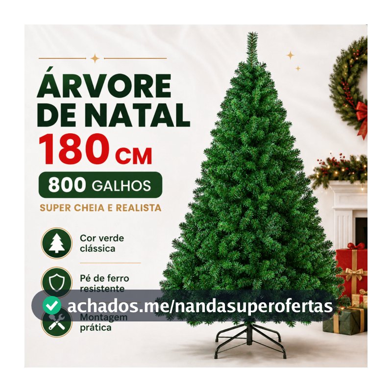 Árvore de Natal 1,80 Metros 800 Galhos Pinheiro Verde Cheia Luxo Gorda Decoração 180cm
