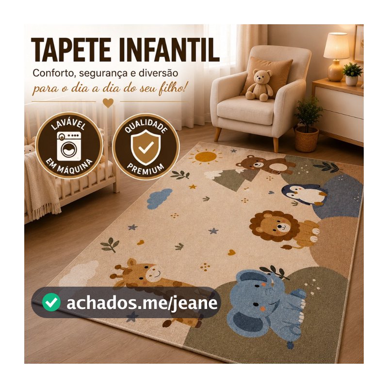 Tapete Infantil Antiderrapante Lavável em Máquina 1,00x1,50m Quarto Bebê Menino Menina Decorativo