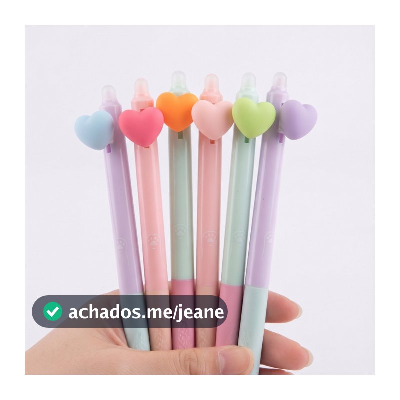 Kit Caneta Apagável Esferográfica Preta 0.5mm com Detalhe de Coração