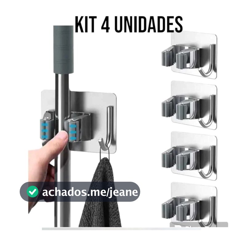 Kit 4 Suporte Metal Gancho Para Pendurar Vassoura Rodo Utensilios