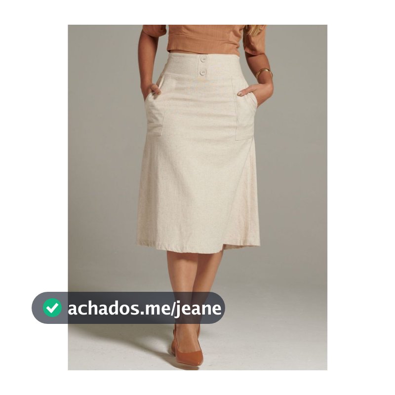 Saia midi evasê de linho detalhe bolsos cintura alta