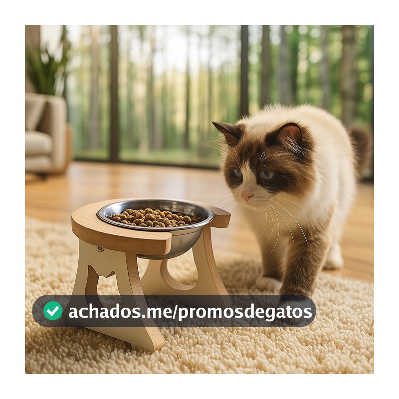 COMEDOURO ELEVADO PARA GATOS COM TIGELA INOX ERGONÔMICO