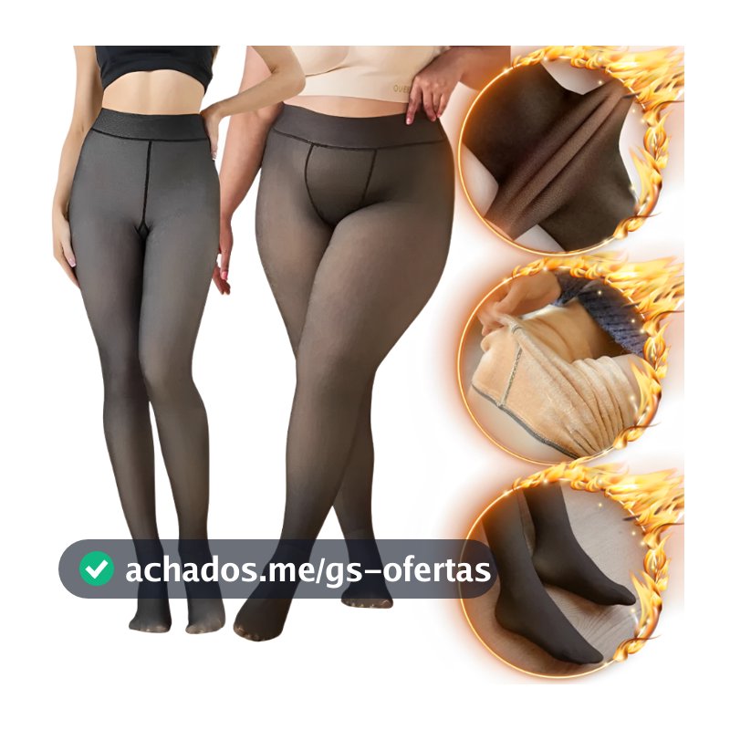 Meia-Calça Térmica Feminina Peluciada Translúcida Alta Elasticidade Super Quente Para Inverno