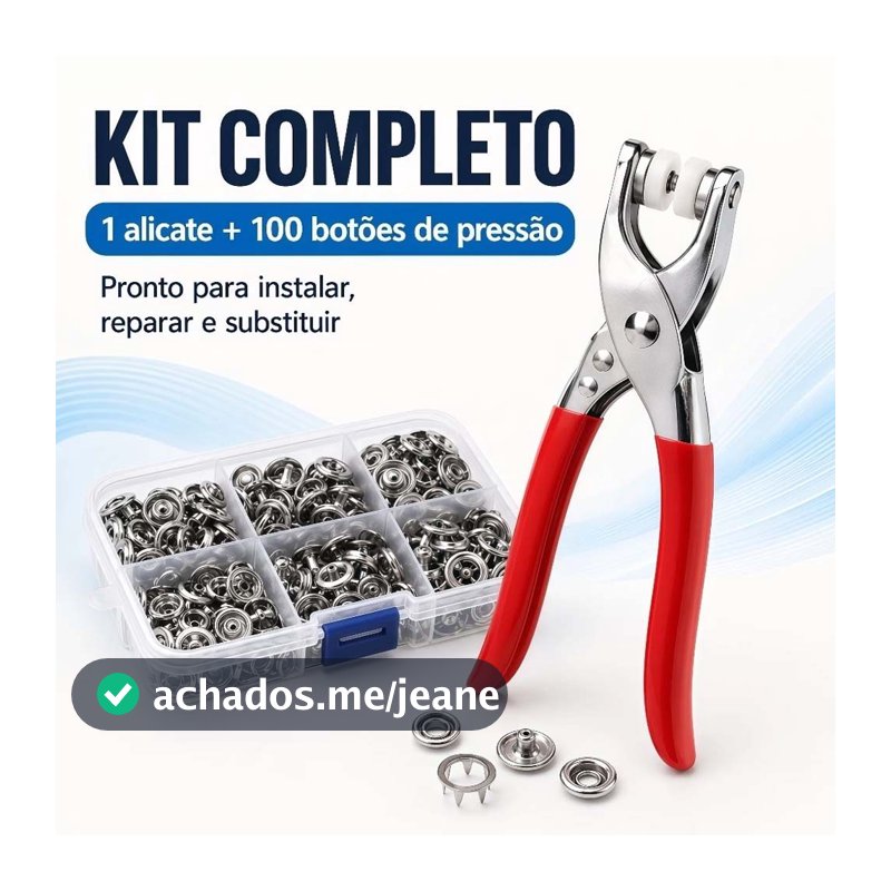 Kit Alicate Aplicador de Botões + 100 Botões de Pressão Metal Inoxidável para Roupas e Artesanato