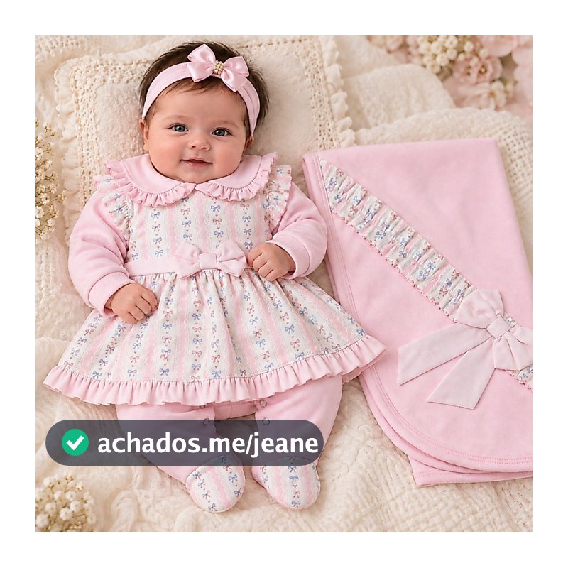 Saída Maternidade Menina Rosa com Estampa de Laços Arise