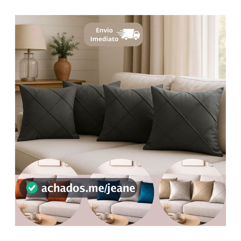 Kit 4 Almofadas Cheias em Suede Drapeada 45x45cm Decorativas