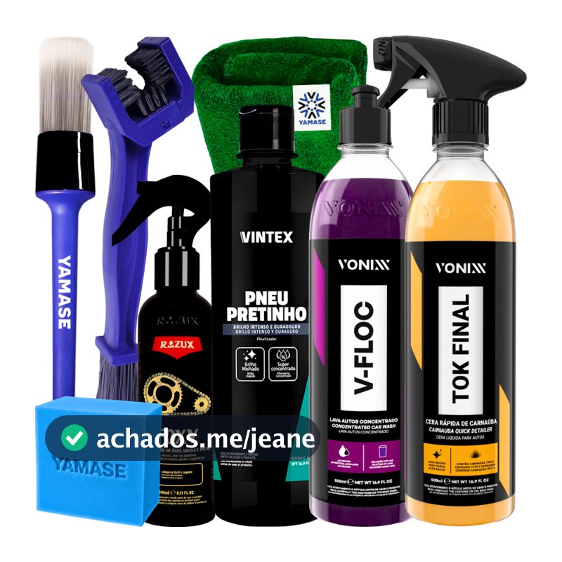 Kit  para Lavar Moto Pretinho Foxy  V-Floc  Tok Final Limpa Corrente