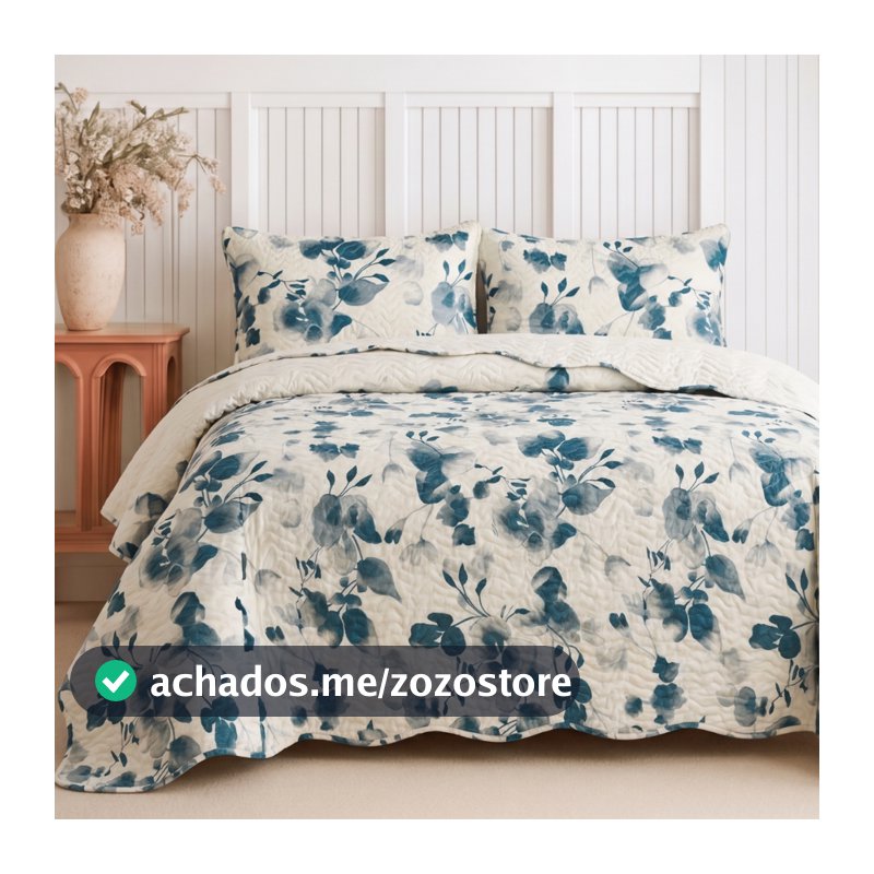Kit Cobre Leito Colcha Casal Queen King Boutis Dupla Face Porta Travesseiro Aba Americana - Camesa