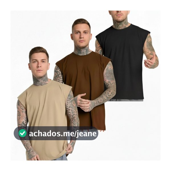 Kit 3 Camisetas Regata Machão Oversized Camisa Masculica Cavada Preta De Algodão Para Acadamia Casual