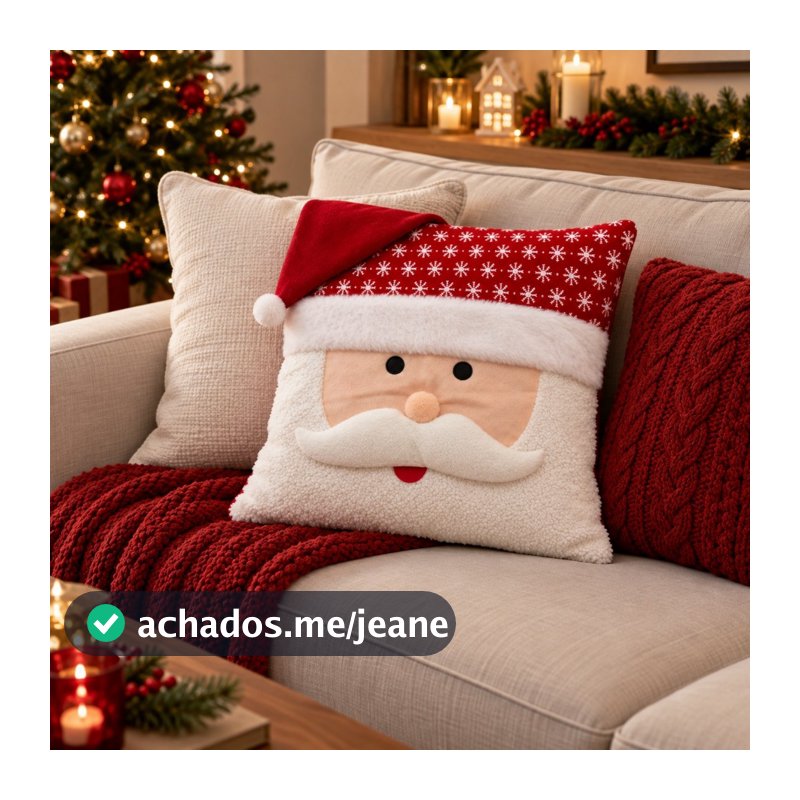 Capa para Almofada Papai Noel Decorativa 45cm x 45cm Natal 100% Poliéster Macio