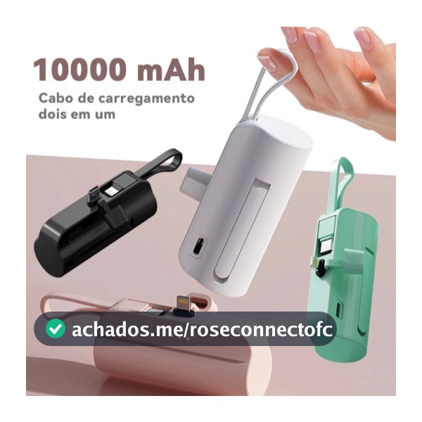 Carregador Portátil Mini Power Bank 10000mAh Com 02 Saídas Tipo-C / Lightning