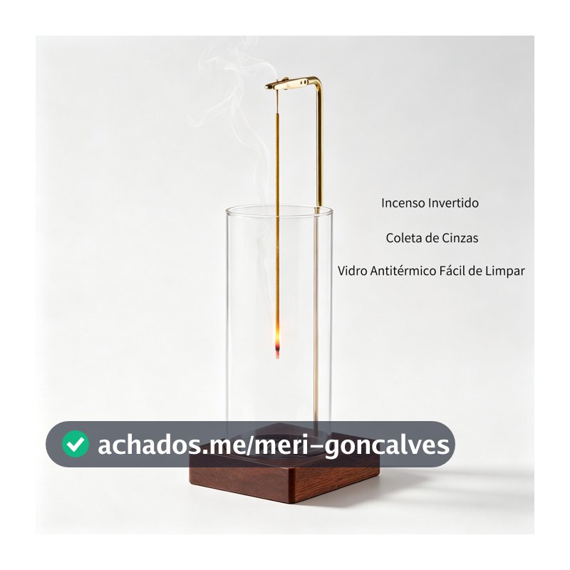 Incensário invertido com recipiente de vidro resistente ao calor, feito à mão em madeira nobre