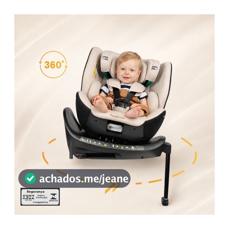 CADEIRA DE CARRO BEBE ISOFIX 360 COM ANCORA FRONTAL GIO CONFORT MAX RAGALUMA BEGE COM CAPOTA UV