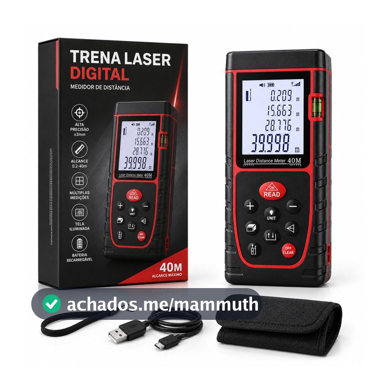 Medidor de Distância Laser 40m Alta Precisão Digital Trena Eletrônica m in ft ft+in Portátil