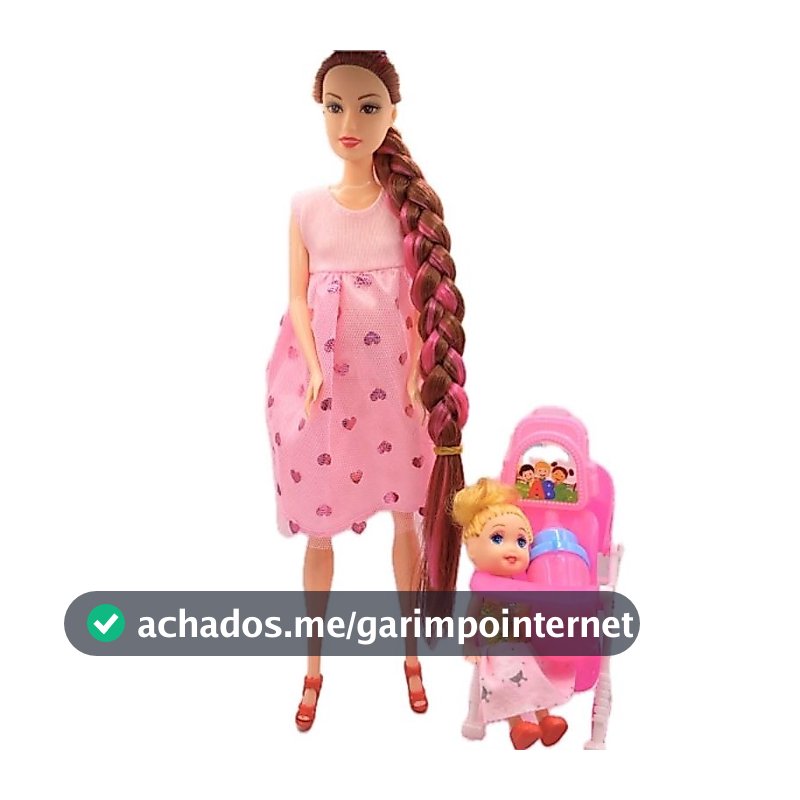 Boneca Gravida com bebê na barriga + carrinho de boneca +boneca bebê e acessórios Boneca cabelo grande