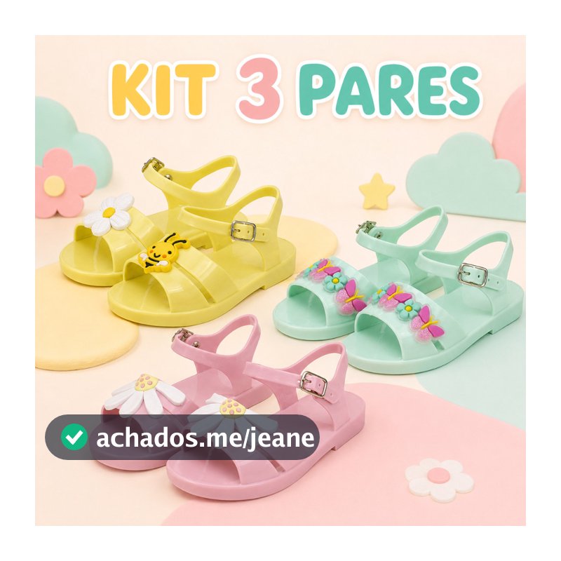 Kit 3 Sandália Menina Infantil Confortável Leve Fecho Fivela